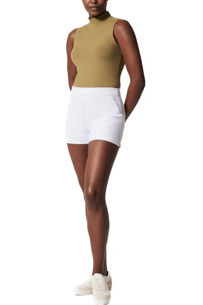 On-the-Go White Shorts Spanx   7 years in the making and hundreds of prototypes later, we’re introducing the best white short you’ve ever tried. This On-the-Go short features groundbreaking, patent pending Ultimate Opacity Technology that provides 100% opacity so that you can finally stop worrying if someone can see your underwear. Plus, no more pocket show-through, unsightly seam lines, bulky buttons or zippers. This is the most comfortable and flattering white short you can imagine!