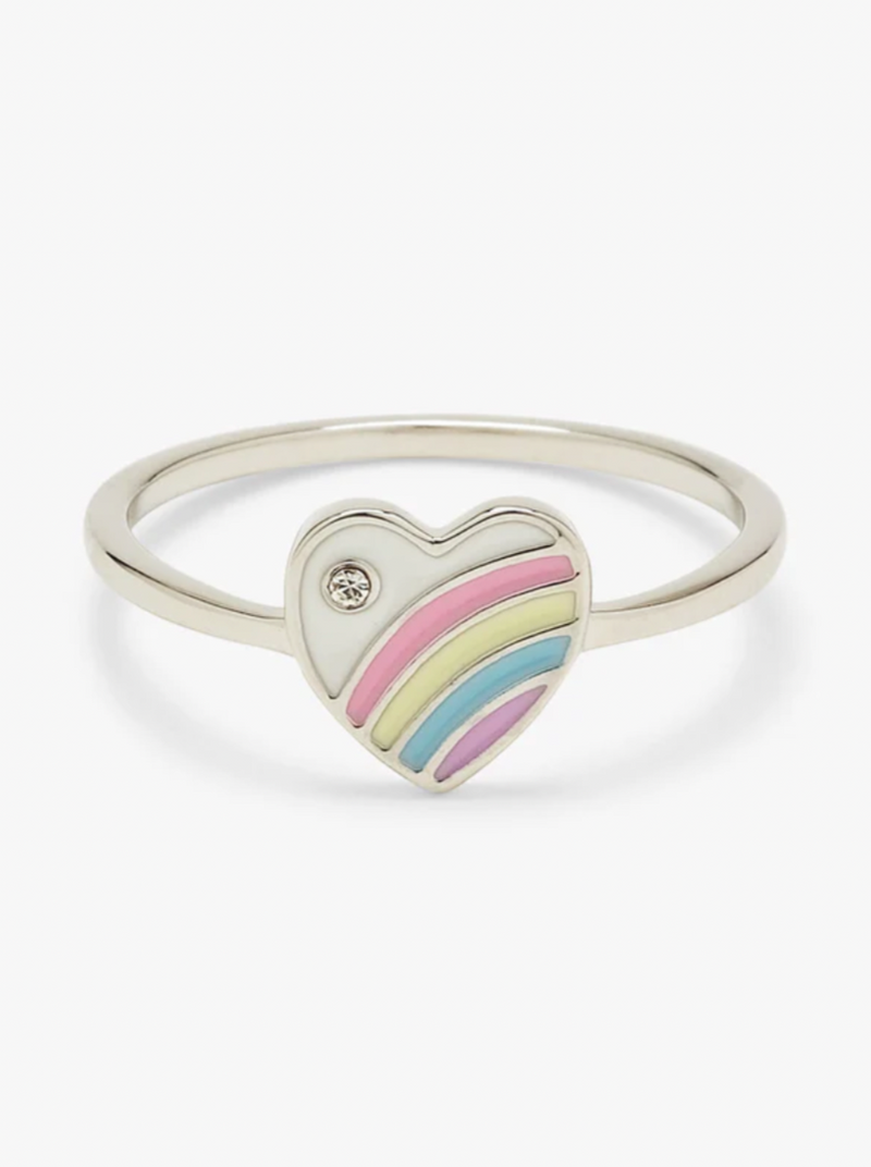 Pastel Vintage Heart Ring Pura Vida  Make your style psychedelic with our Pastel Vintage Heart Ring. With a delicate silver band and major ‘70s vibe, it features an enameled heart charm and tiny glass stone for a hint of sparkle.