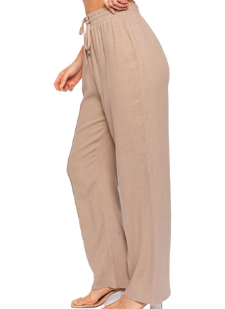 Pretty And Pleated Pants  Woven pleated pant in Taupe. Side view.