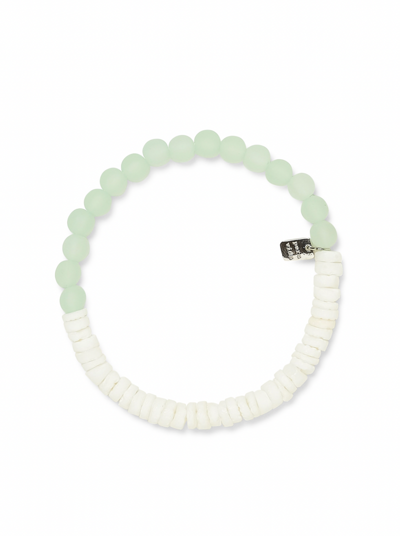 Pura Vida Puka Shell & Frosted Bead  Take your surf style to the next level with our Puka Shell & Frosted Bead Stretch Bracelet. This beach-ready design—which slips easily on and off your wrist— does double duty. Half the bracelet features natural puka shell beads, while the other half goes bold with bright frosted beads.