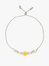Resin Flower & Mixed Seed Bead Slider Bracelet  Flowers make everything better—just ask our Resin Flower & Mix Seed Bead Slider Bracelet! Set on a delicate silver chain, this dainty design features an enamel flower in the middle, surrounded by colorful beads and itty bitty pearls.