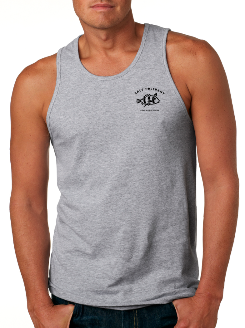 Salt Tolerant Tank Top - Gray  This gray tank top is unique with Salt Tolerant logo on the front.