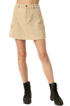 Sand Cargo Mini Skirt  - COTTON TWILL FABRIC -WAIST BAND -BUTTON AND ZIPPER CLOSURE FRONT -CARGO POCKET DETAIL ON SIDE -MINI LENGTH  100% COTTON 