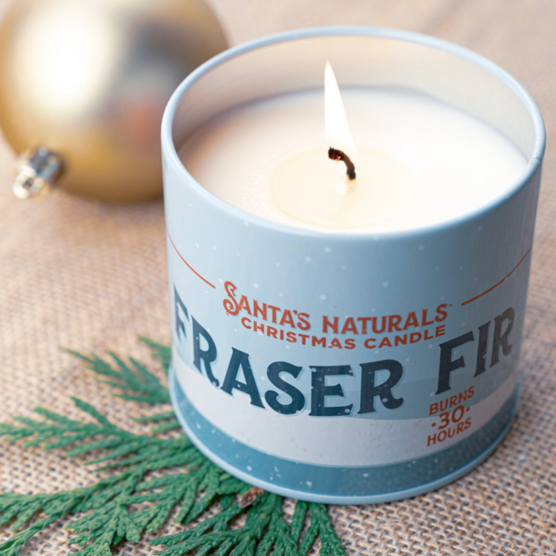 Santa’s Naturals Fraser Fir Christmas Candle will fill your home with a festive, fresh-cut Christmas tree fragrance for the holidays. 