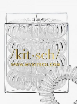 Spiral Hair Ties 4 Pack - Clear  Telephone cord-style hair ties! Creaseless and dent-free hair coils by KITSCH come in chic clear/transparent styles. Headache & kink-free and perfect for every hair type! Pack includes 4 hair coils.