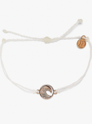 Swell Charm Rose Gold Bracelet  Make your own waves in the Swell Charm Bracelet!   - Wax-coated - Rose Gold: brass base with rose gold plating - Wave charm: 12.5mm diameter - Adjustable from approximately 2-5 inches in diameter.