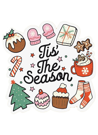 Tis The Season Christmas Sticker  These stickers are perfect for water bottles, laptop cases, phone cases, planners, notebooks, etc!  Sticker size: About 3x3 inches