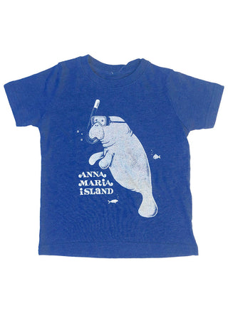 AMI Manatee Kids Tee in Blue   Custom Anna Maria Island snorkeling manatee t-shirt. 