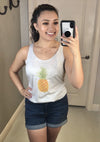 triblend light grey tank with a pineapple 